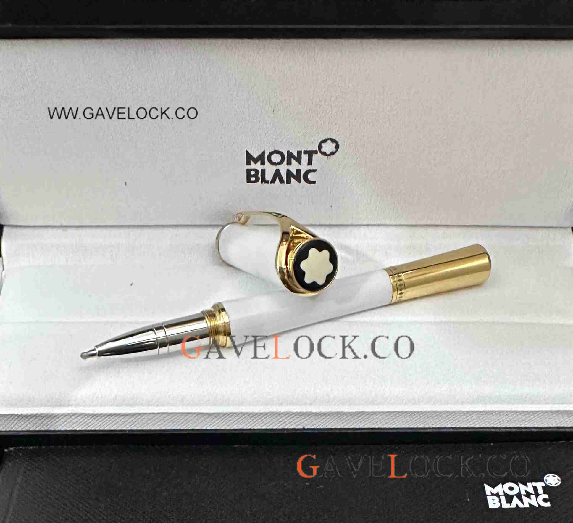 Copy Montblanc Grace de Monaco Rollerball White and Gold